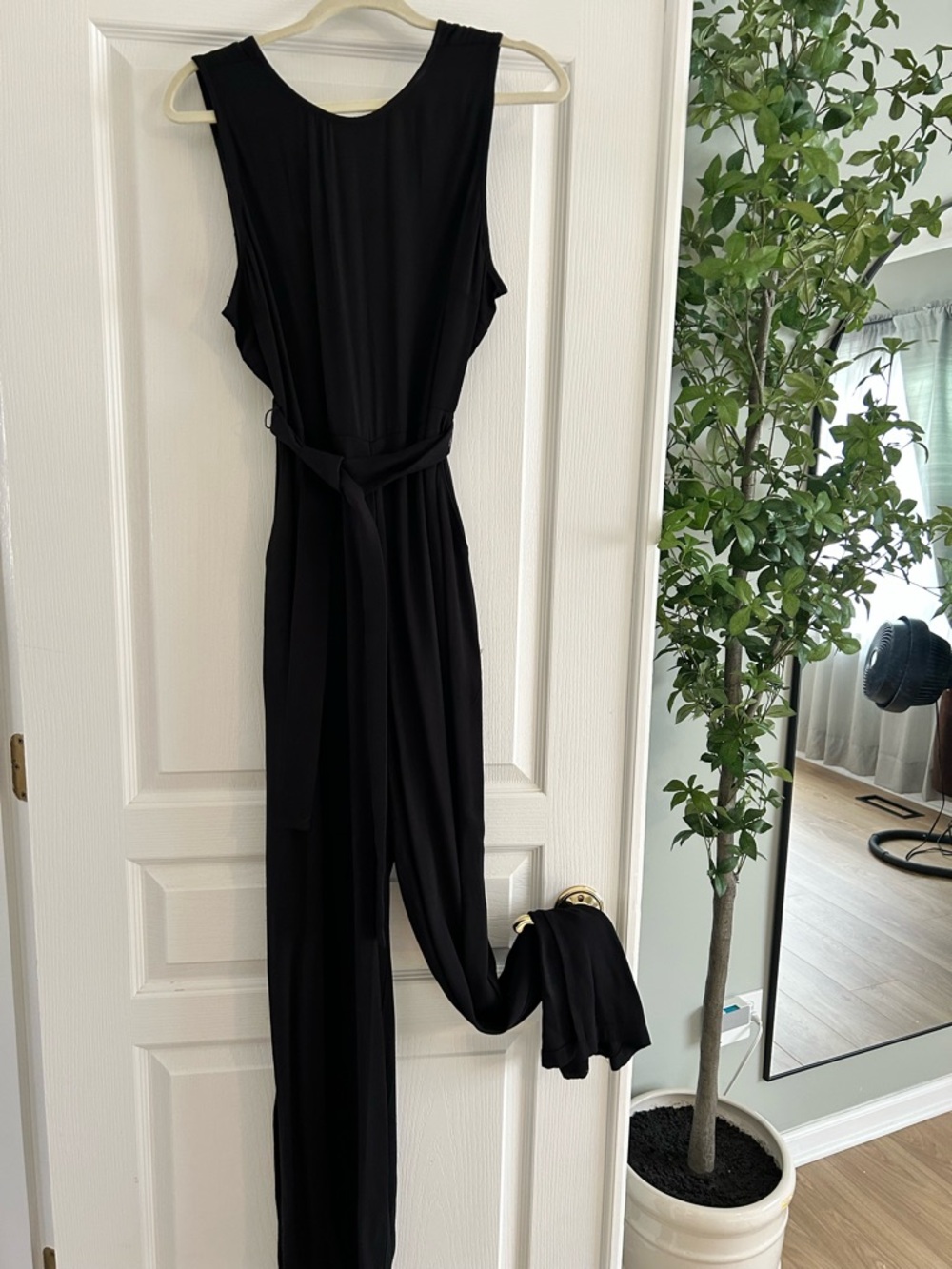 Halogen Black Sleeveless Belted Jumpsuit